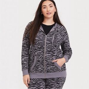 Torrid Knit Cozy Zip Up Hoodie Zebra Print Full Zip